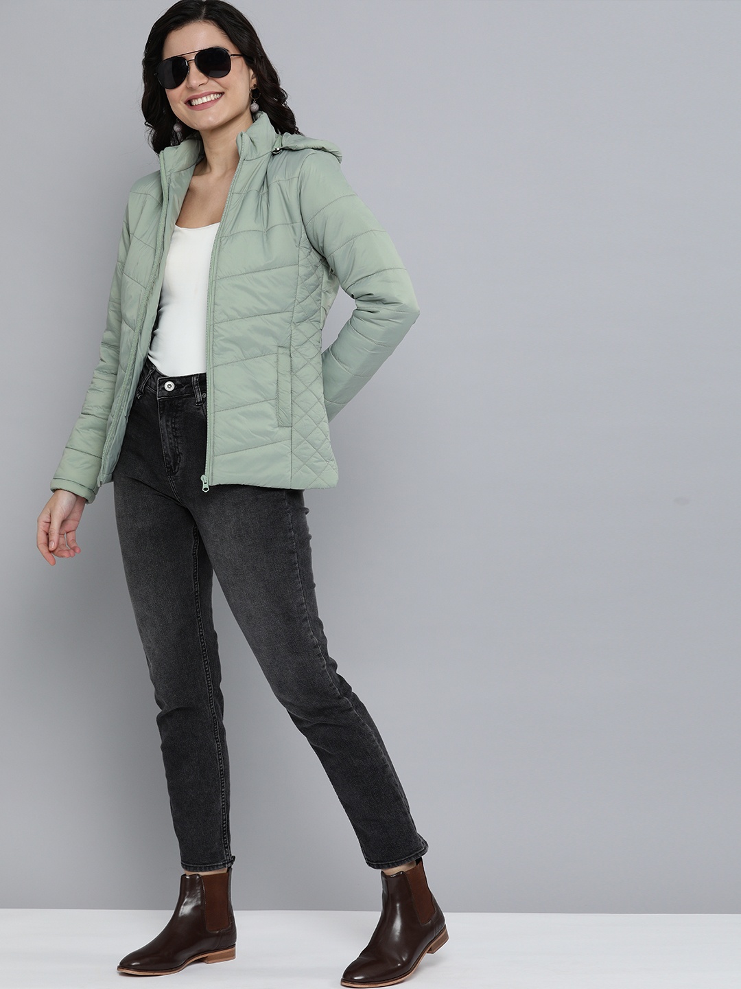 

HERE&NOW Women Green Self-design Bomber Jacket