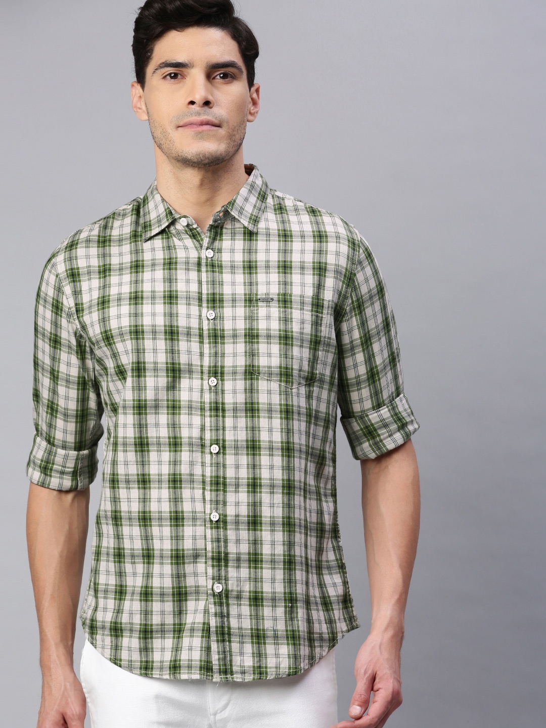 

abof Men Green Slim Fit Tartan Checks Checked Casual Shirt
