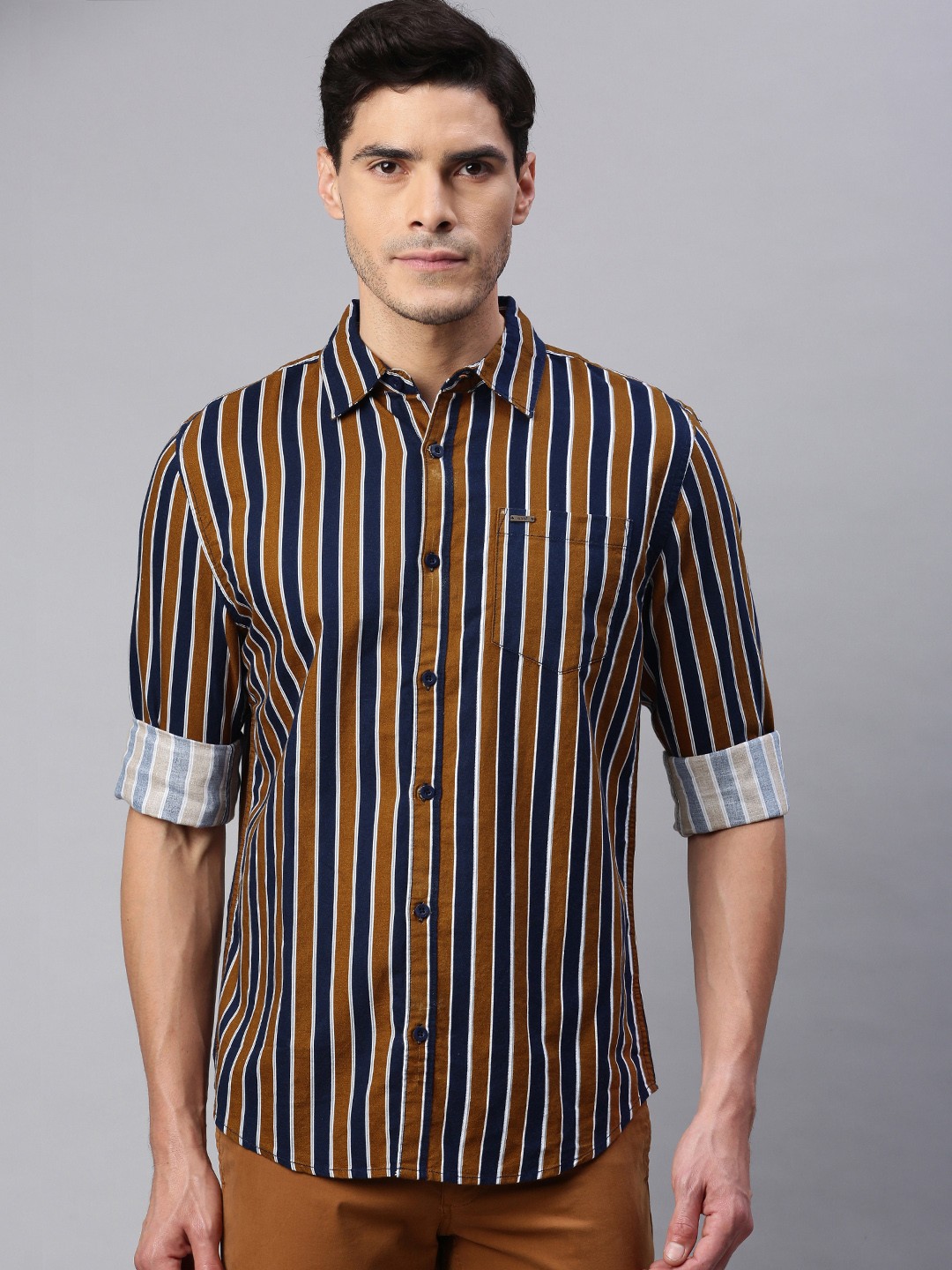 

abof Men Brown Slim Fit Striped Casual Shirt
