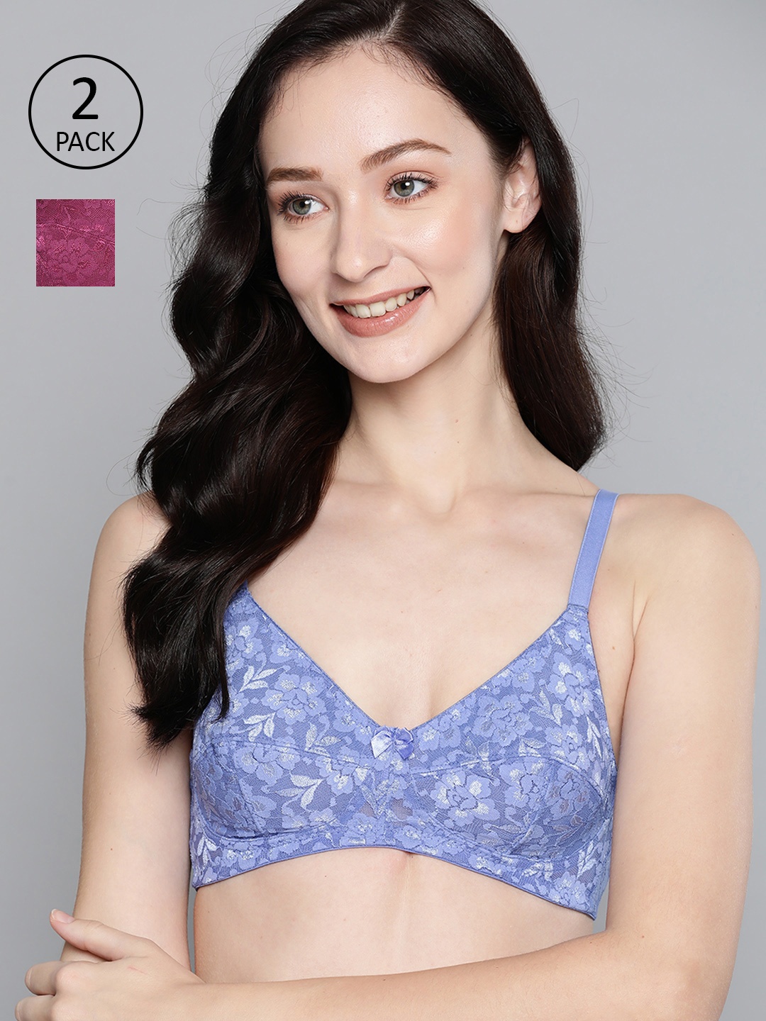 

Mast & Harbour Pack of 2 Blue & Magenta Floral Everyday Bra
