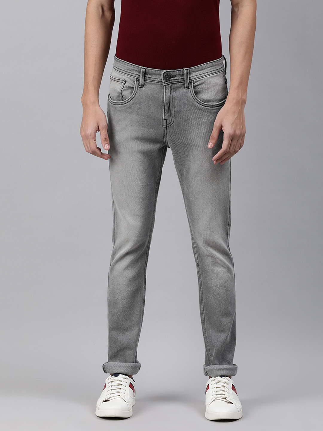 

abof Men Grey Skinny Fit Heavy Fade Stretchable Jeans