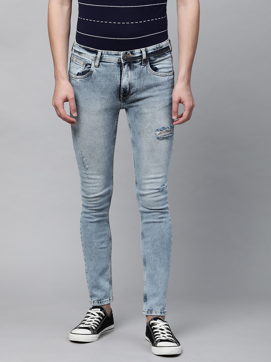

abof Men Blue Slim Fit Mildly Distressed Heavy Fade Stretchable Jeans