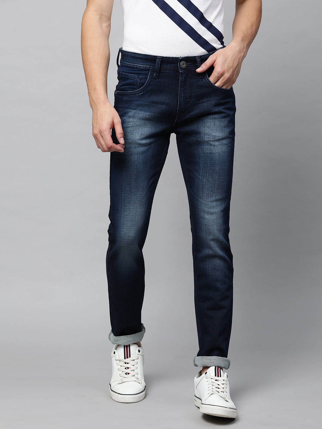 

abof Men Blue Slim Fit Light Fade Stretchable Jeans