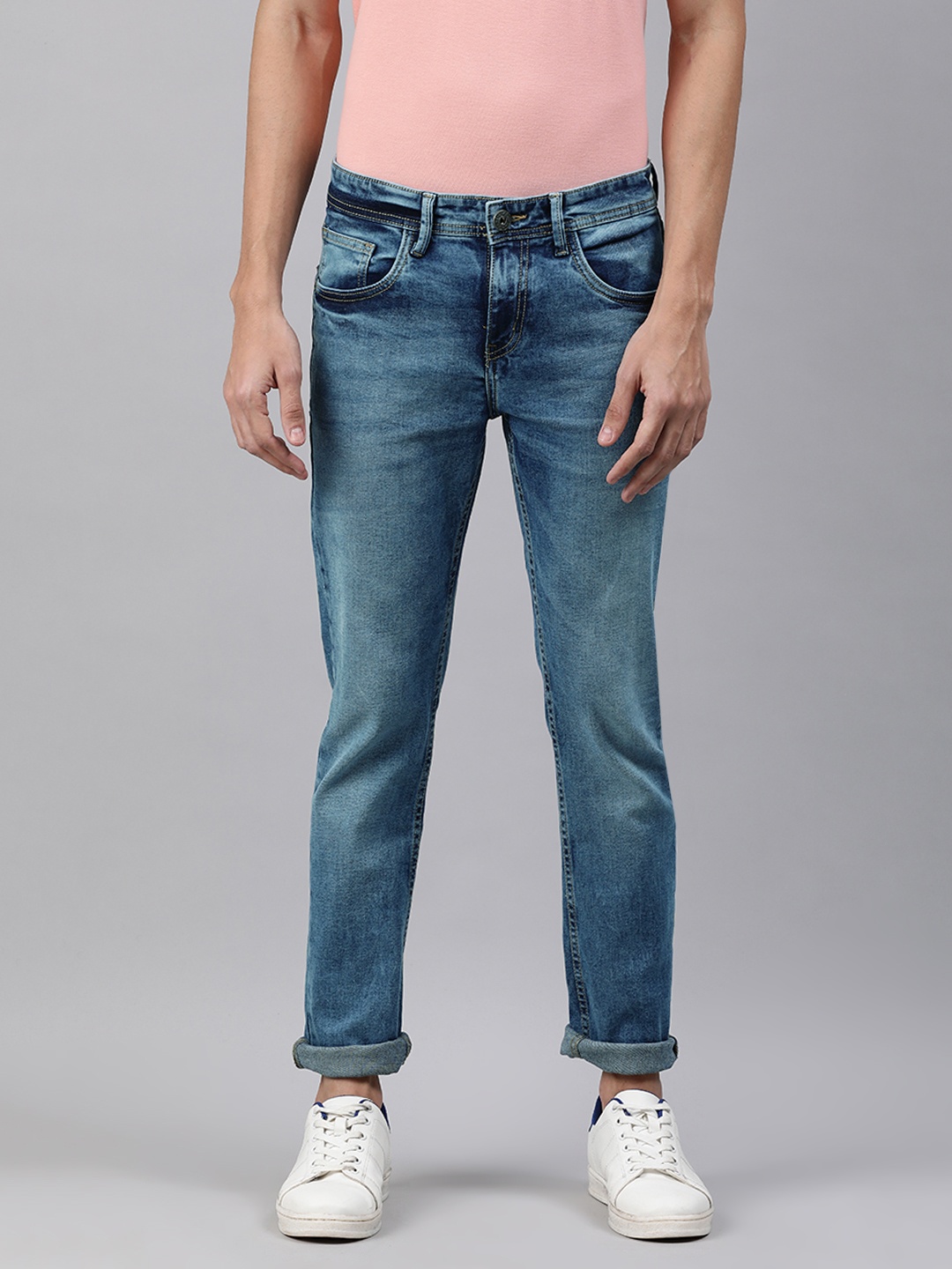 

abof Men Blue Slim Fit Heavy Fade Stretchable Jeans