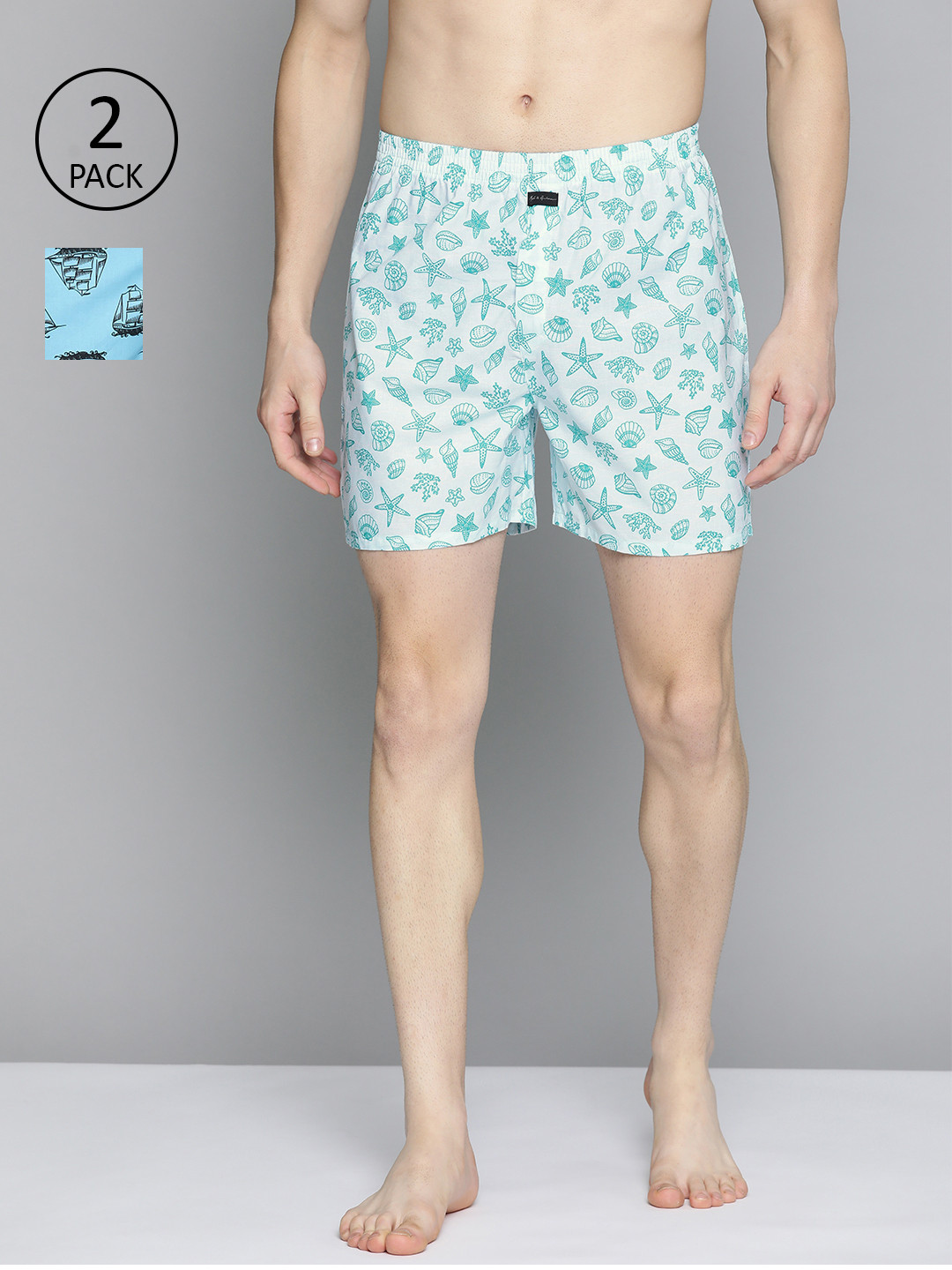 

Mast & Harbour Men Pack of 2 Printed Cotton Boxers, Blue
