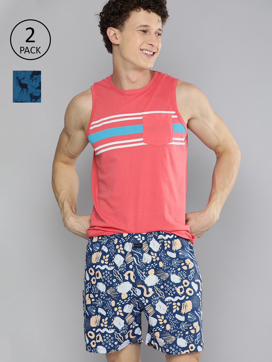 

Mast & Harbour Men Pack of 2 Printed Cotton Boxers, Blue