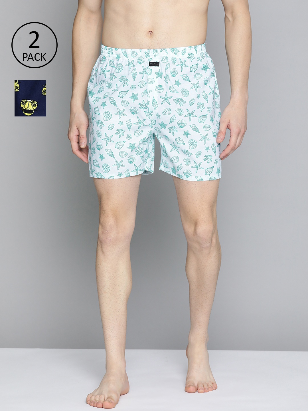 

Mast & Harbour Men Pack of 2 Printed Cotton Boxers, Navy blue
