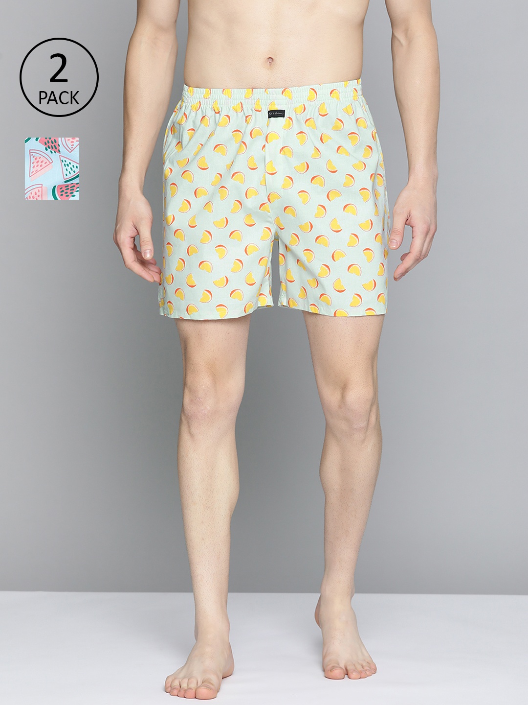 

Mast & Harbour Men Pack of 2 Printed Cotton Boxers, Blue