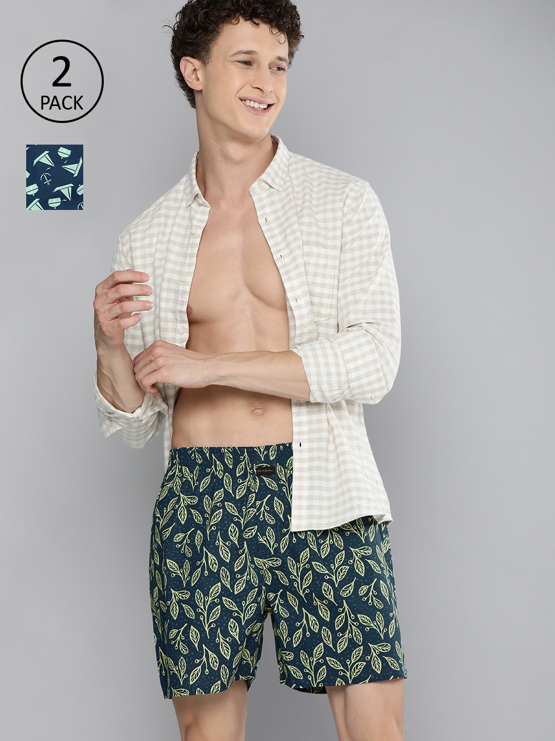 

Mast & Harbour Men Pack of 2 Navy Blue Printed Pure Cotton Boxers MNH-KEN-MBOX- PRINT-02YM
