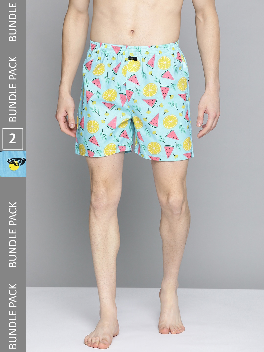 

Mast & Harbour Men Pack of 2 Printed Cotton Boxers, Blue