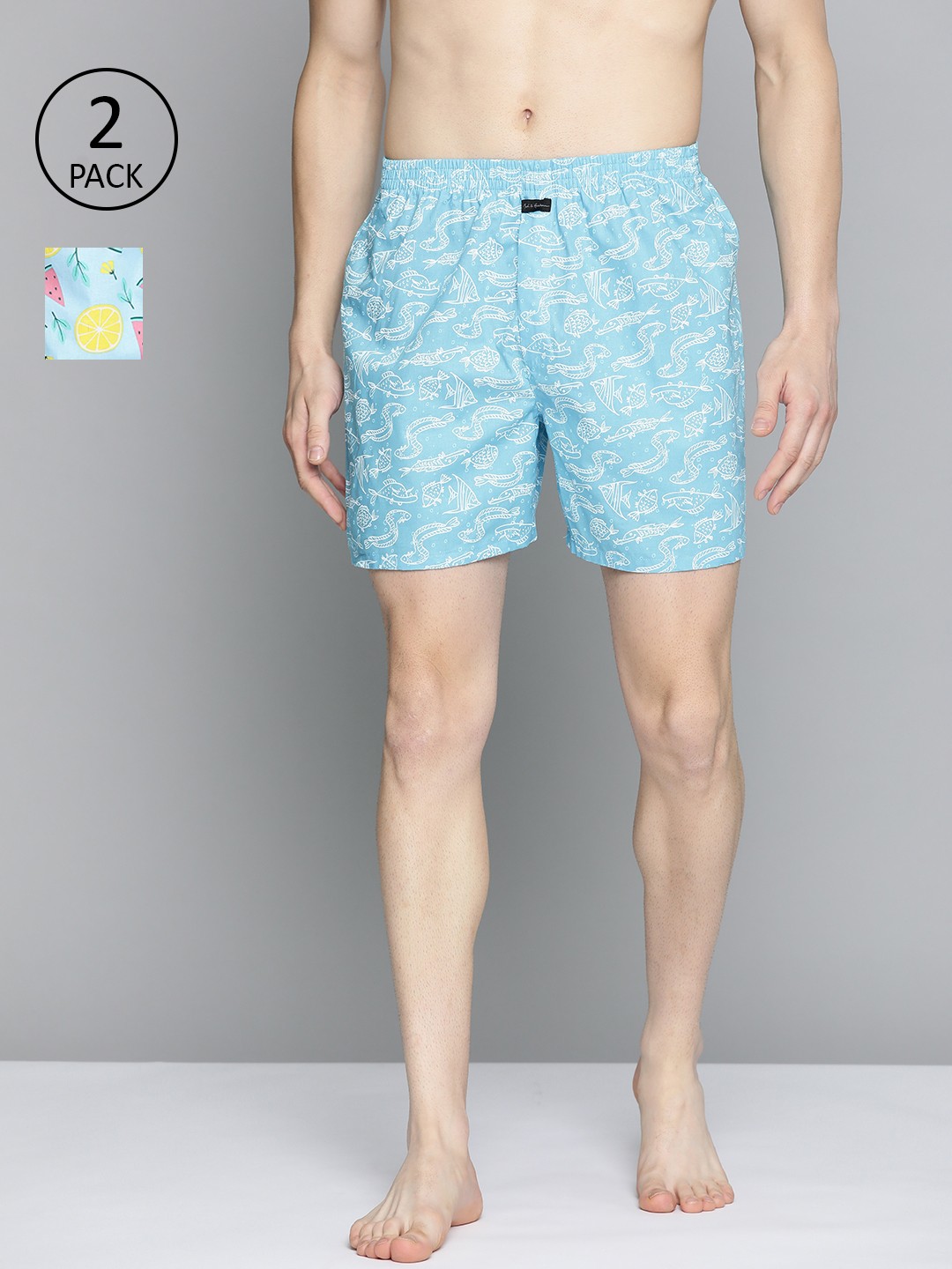 

Mast & Harbour Men Pack of 2 Printed Cotton Boxers, Blue