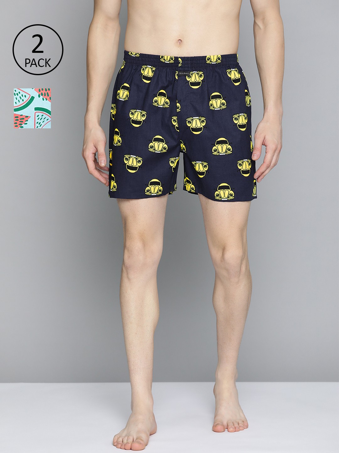 

Mast & Harbour Men Pack of 2 Printed Cotton Boxers, Navy blue