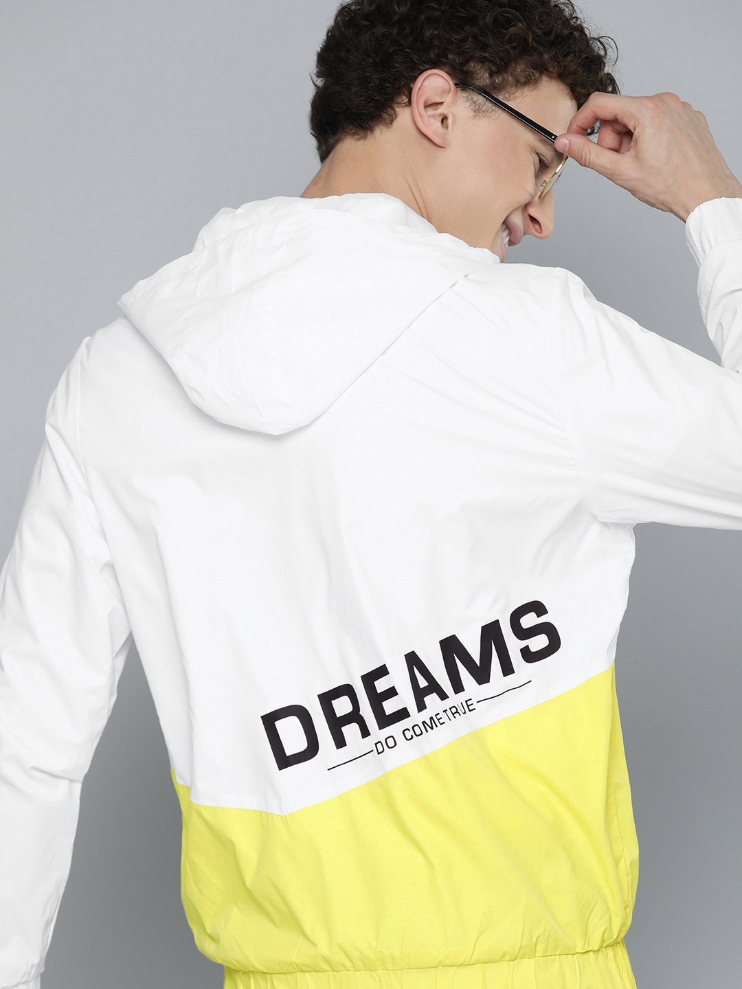 

HERE&NOW Men White And Yellow Colourblocked Bomber Jacket