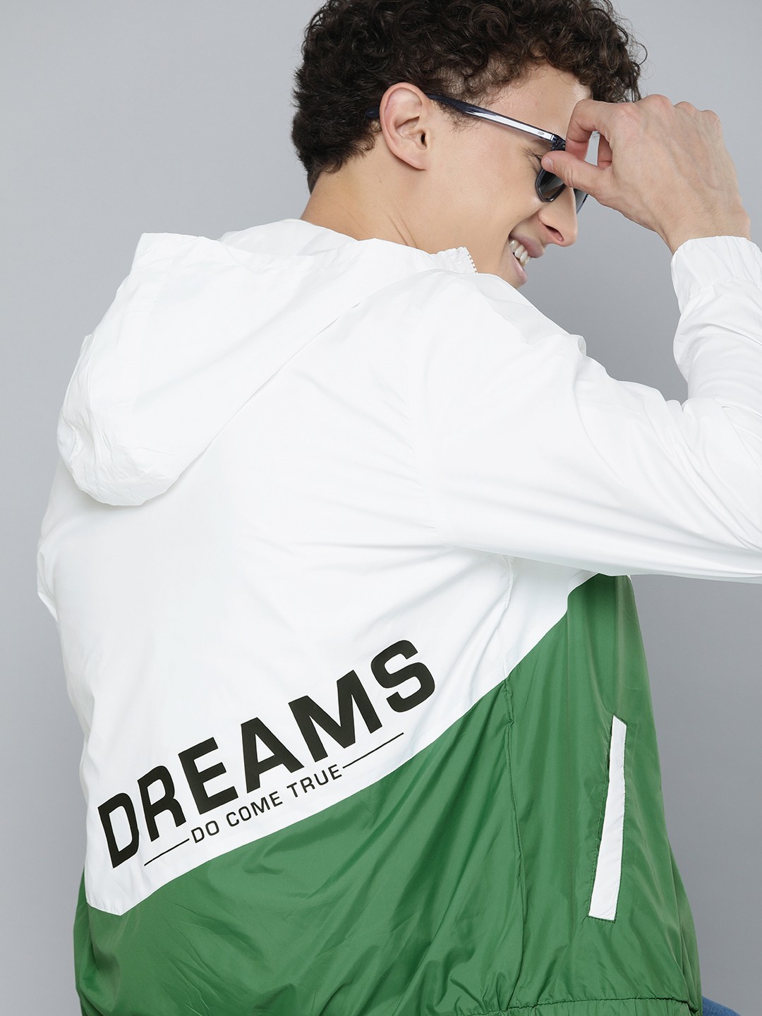

HERE&NOW Men White And Green Colourblocked Tailored Jacket