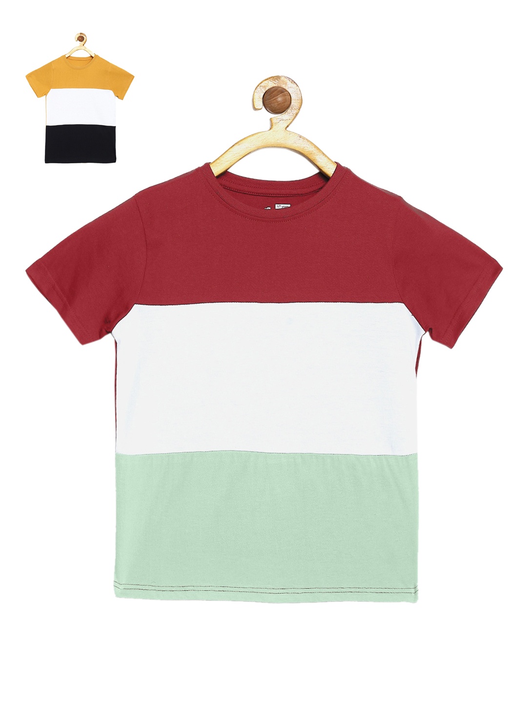 

DILLINGER Boys Pack of 2 Colourblocked Round Neck Cotton Pure Cotton T-shirt, Maroon