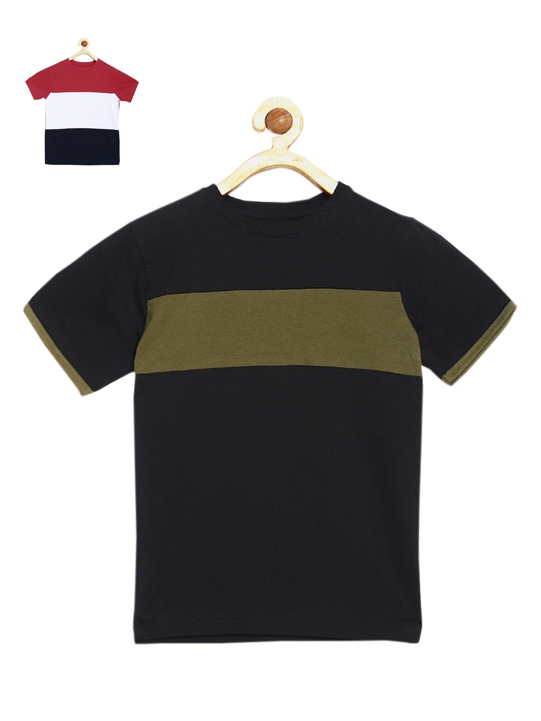 

DILLINGER Boys Red & Navy Blue Colourblocked T-shirt