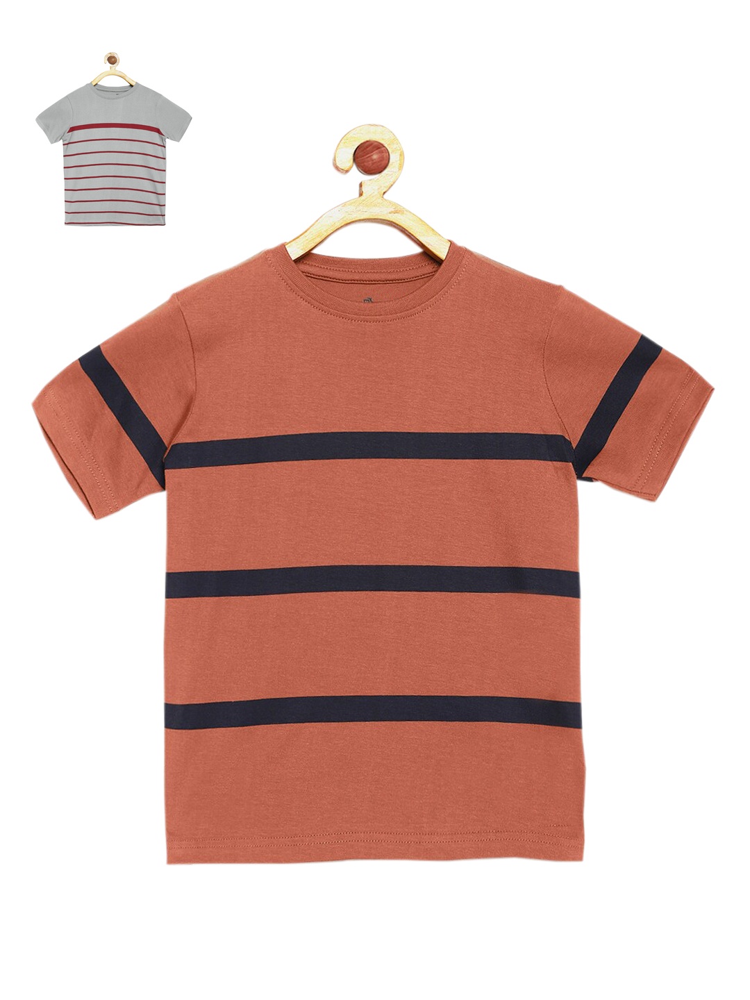 

DILLINGER Boys Pack of 2 Striped Round Neck Cotton Pure Cotton T-shirt, Grey