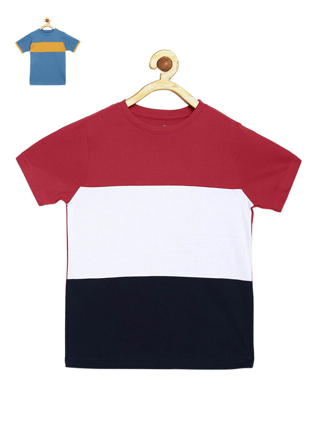 

DILLINGER Boys Red & Navy Blue Colourblocked T-shirt