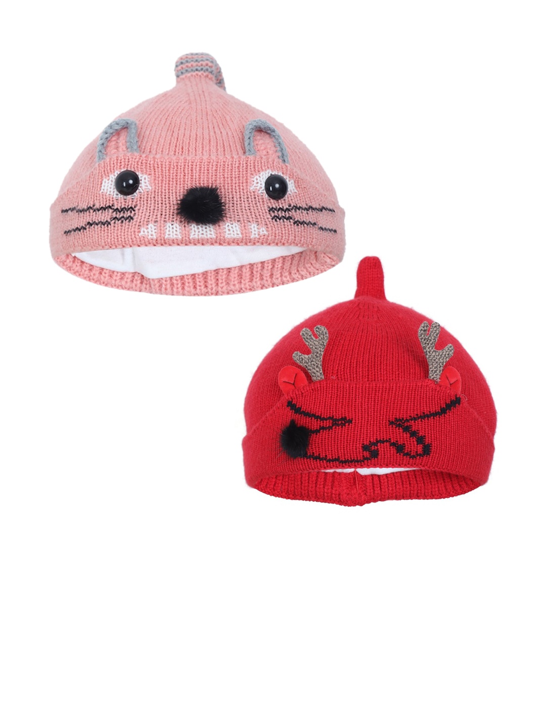 

FabSeasons Boys Peach & Red Pack of 2 Beanie