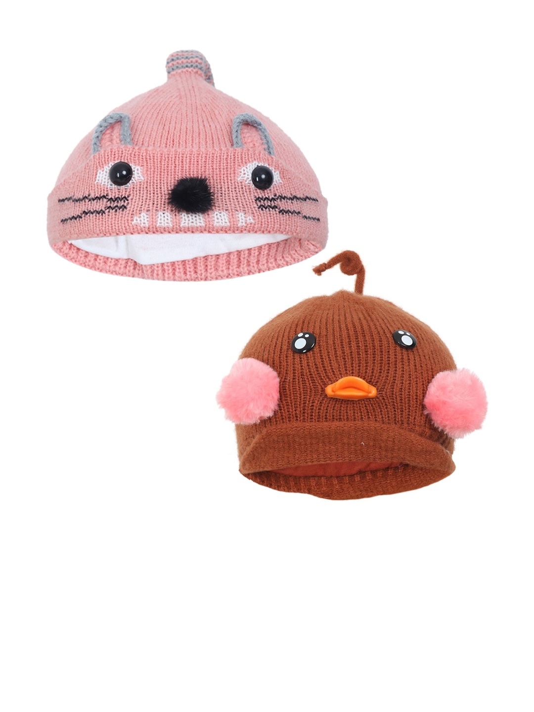 

FabSeasons Pack of 2 Brown & Peach Beanie