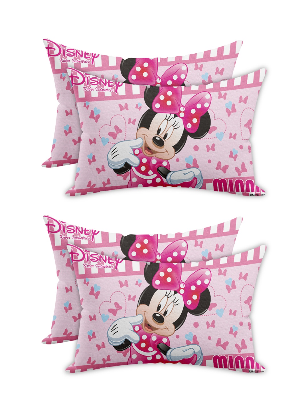 

Kuber Industries Set Of 4 Pink & White Disney Minnie Printed Silk Cushion Covers
