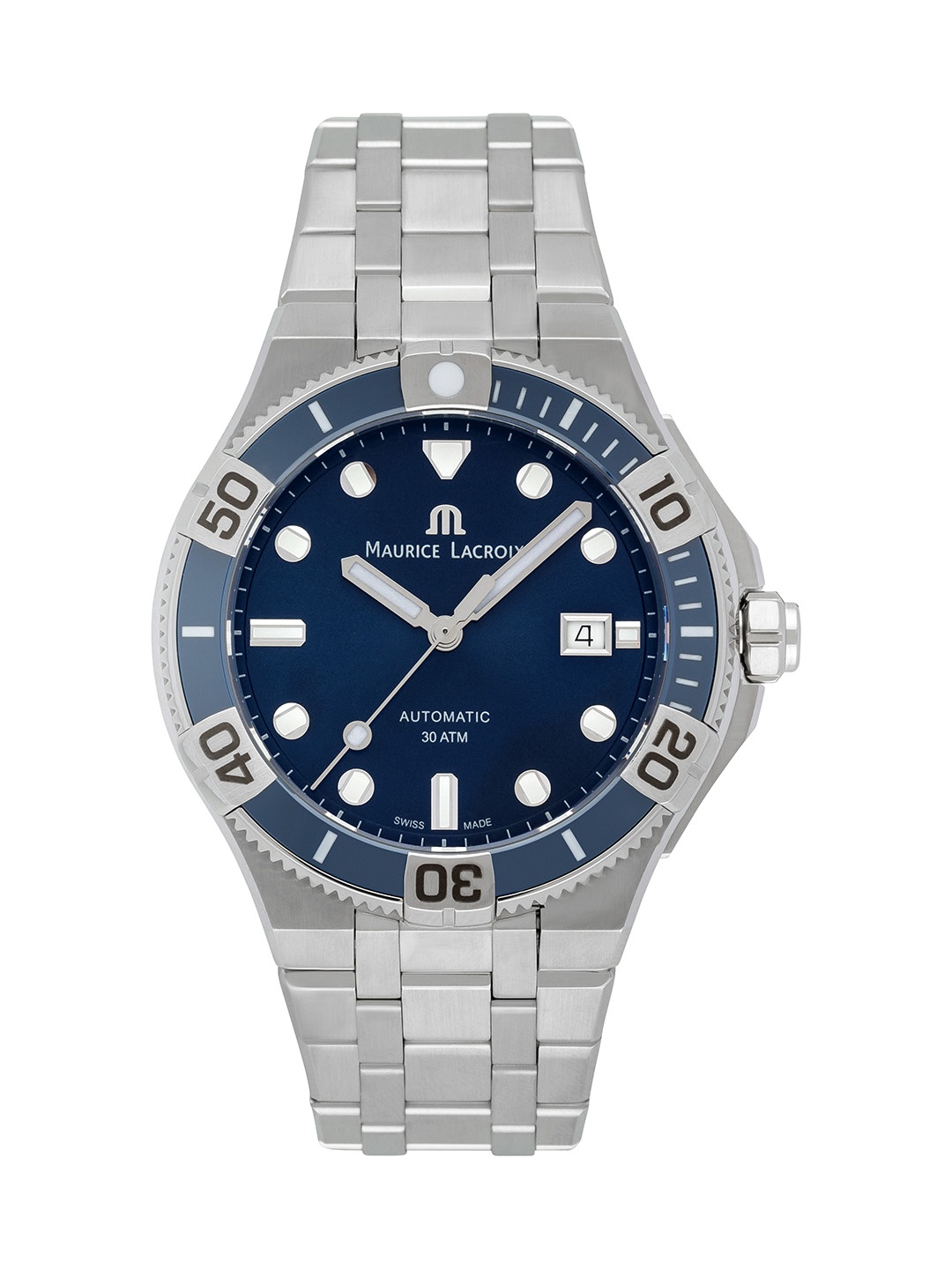 

MAURICE LACROIX Men Blue Embellished Dial & Silver Toned Stainless Steel Bracelet Style Straps Analogue Watch