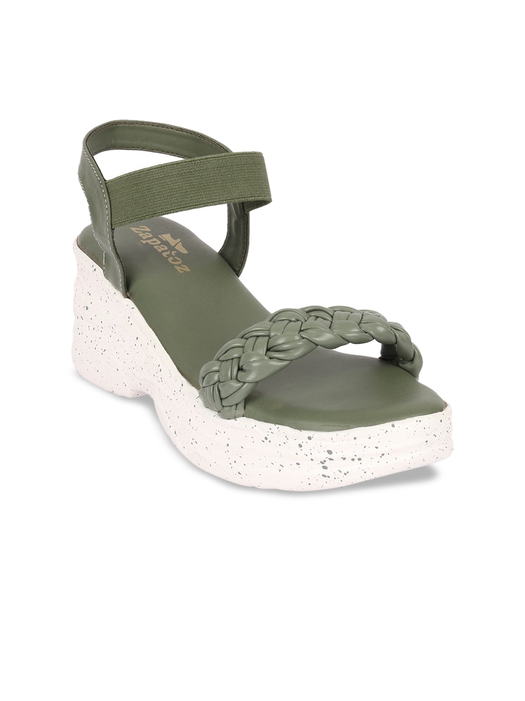 

ZAPATOZ Women Green Solid Woven Design Braided Wedges