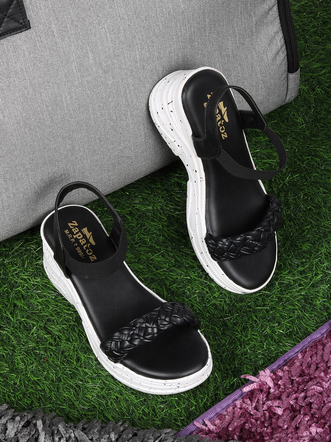

ZAPATOZ Black PU Wedge Sandals with Laser Cuts