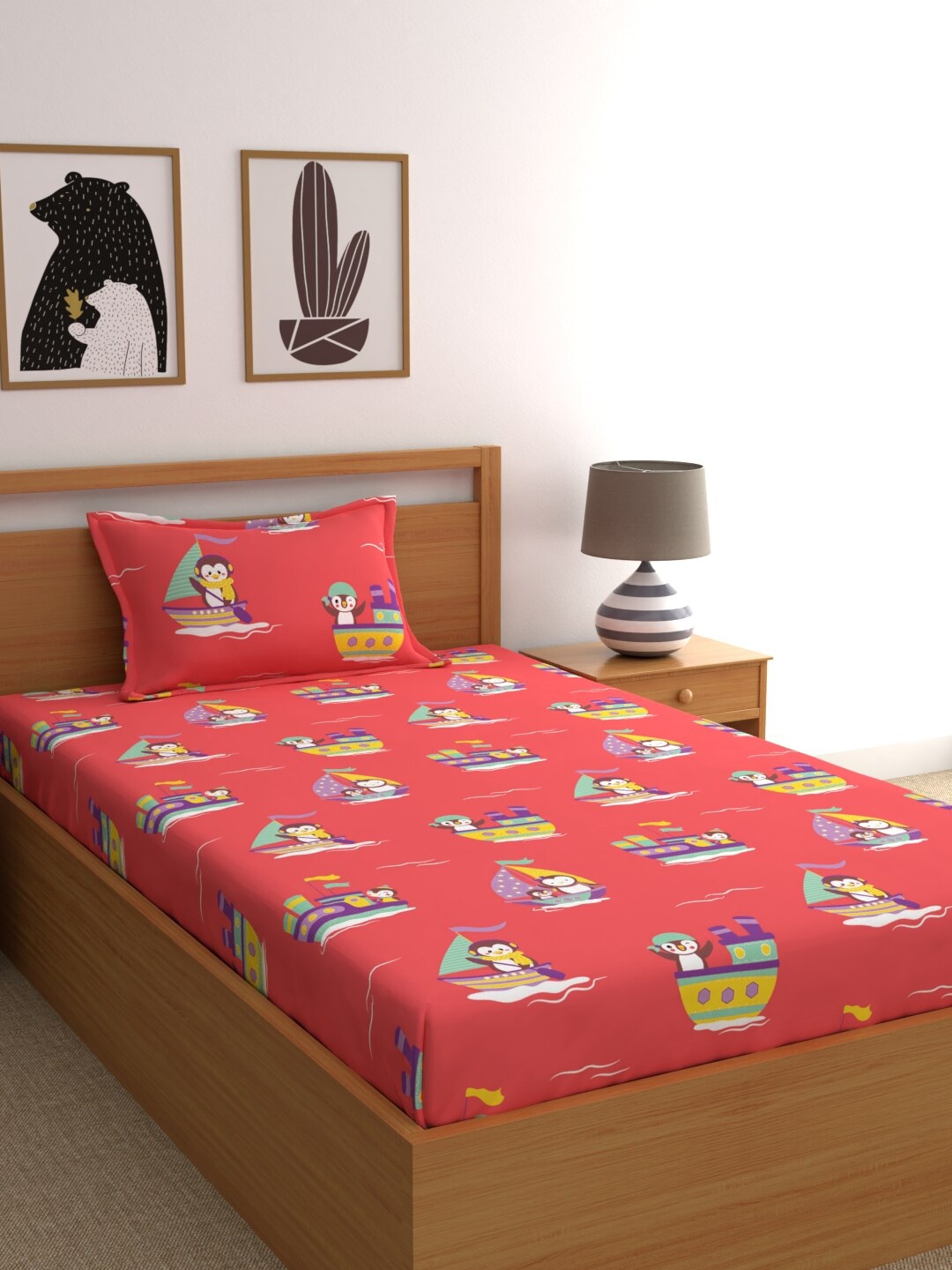 

BLUE DAHLIA Pink & Purple Graphic 210 TC King Bedsheet with 1 Pillow Covers