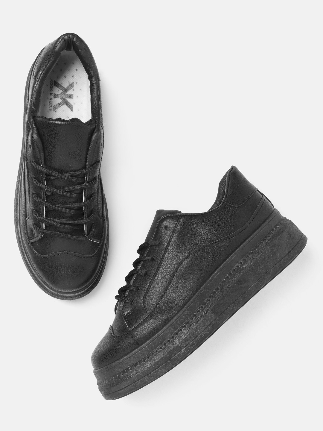 

Kook N Keech Women Black Solid Flatform Sneakers
