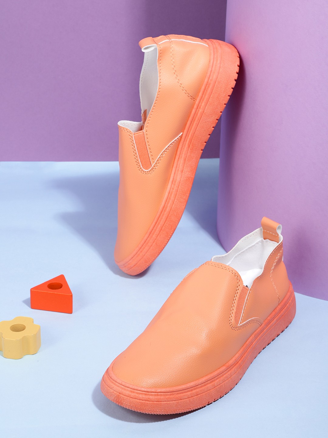 

Kook N Keech Women Coral Orange Solid Slip-On Sneakers