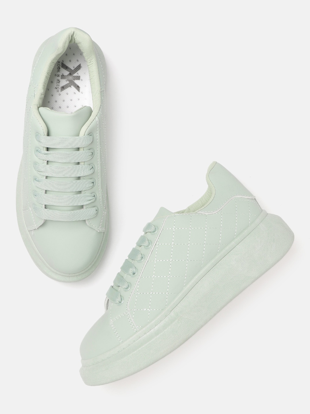 

Kook N Keech Women Mint Green Woven Design Flatform Sneakers