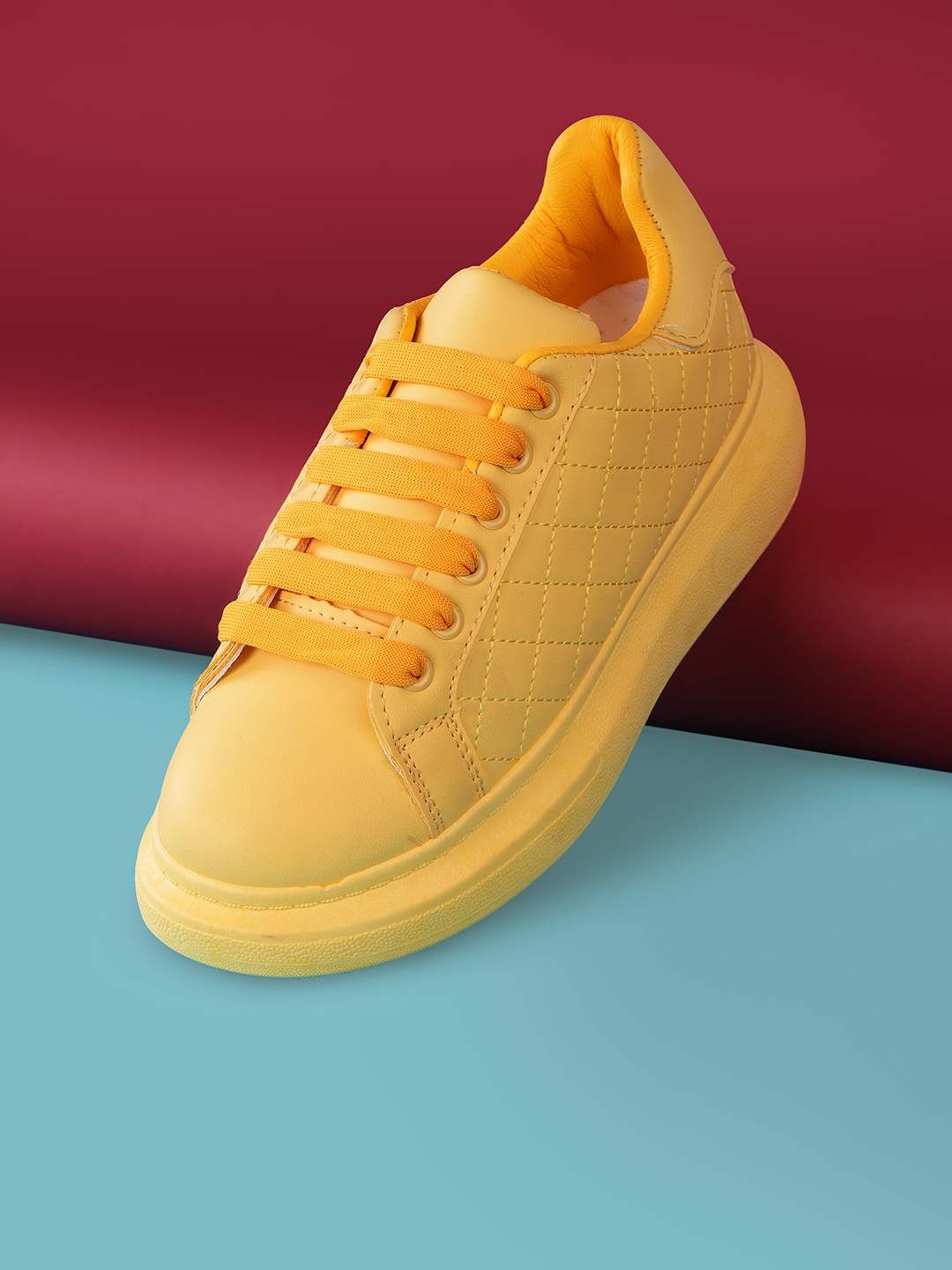 

Kook N Keech Women Yellow Woven Design Flatform Sneakers