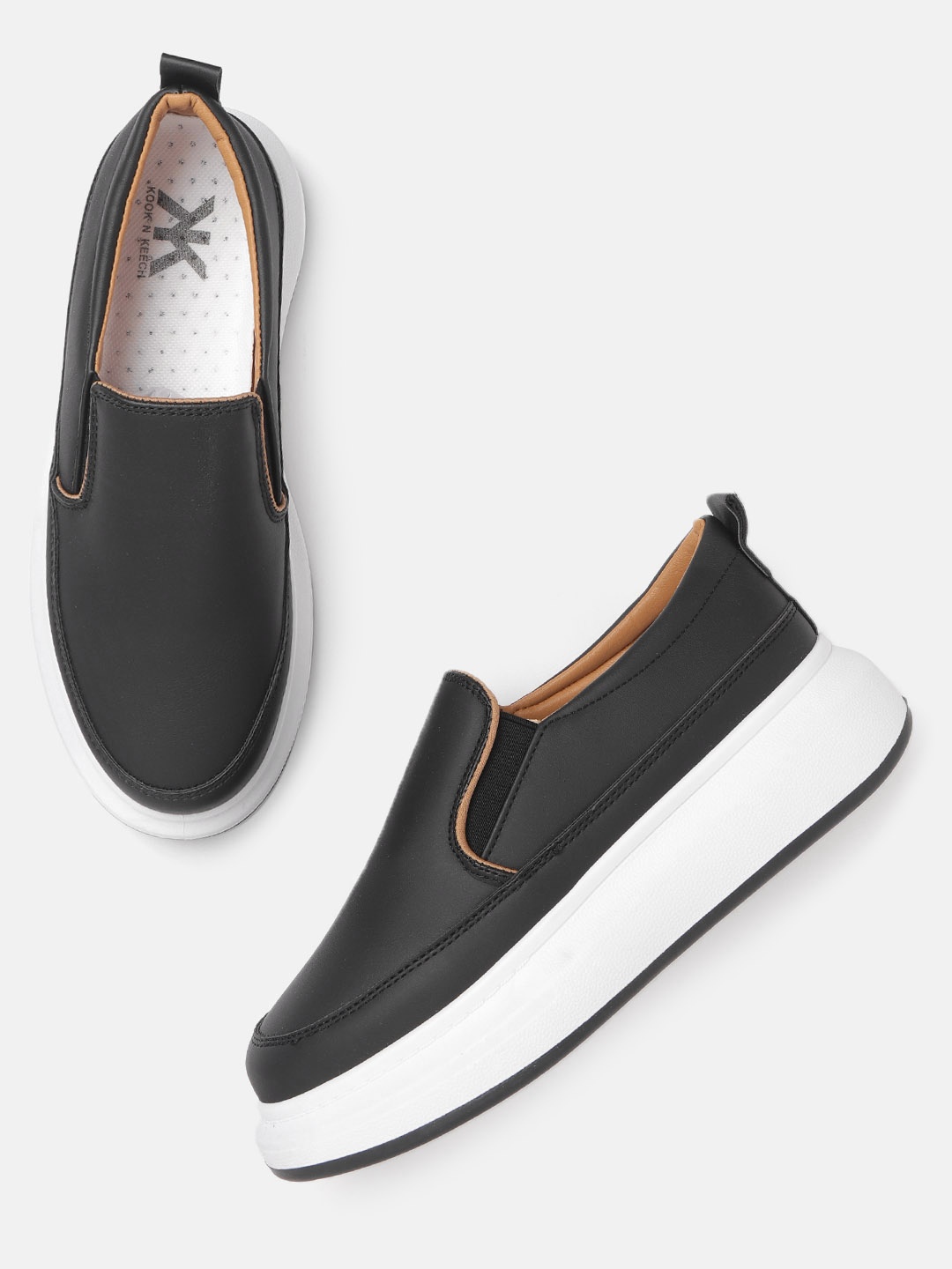 

Kook N Keech Women Black Solid Flatform Slip-On Sneakers