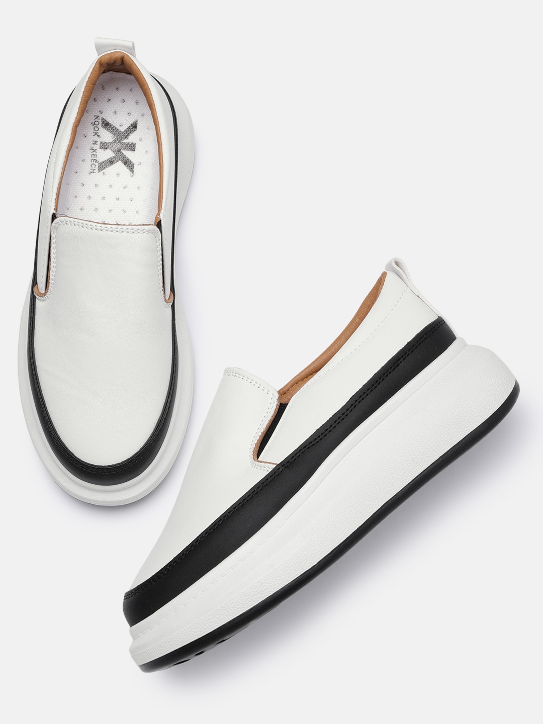 

Kook N Keech Women White & Black Solid Flatform Slip-On Sneakers