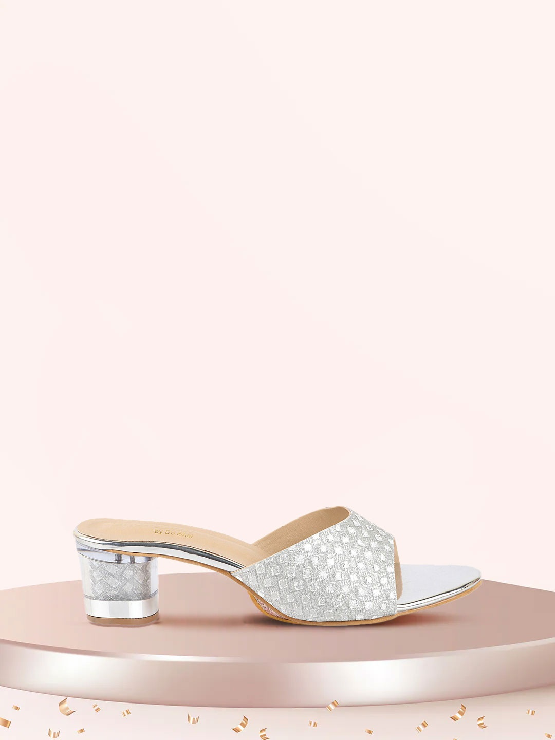 

Shoetopia Silver Embellished Block Peep Toes
