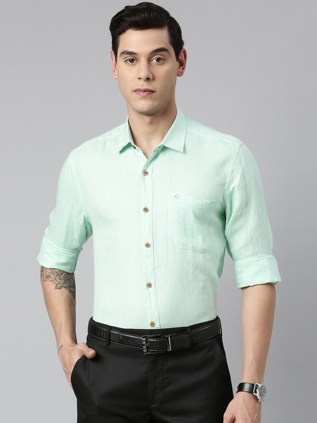 

Ecentric Pista Green Colour Eco-Friendly Hemp Formal Sustainable Shirt, Sea green