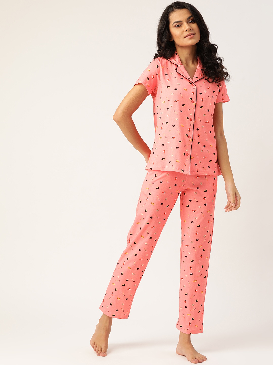 

MADAME M SECRET Women Peach-Coloured Printed Night suit