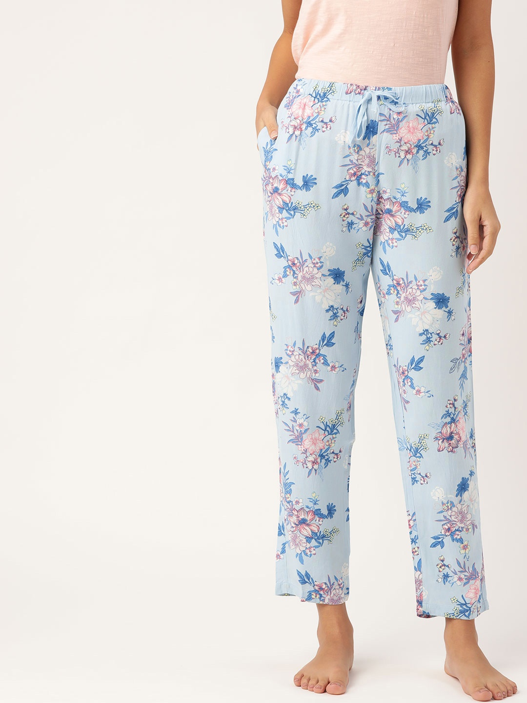 

MADAME M SECRET Women Blue & White Floral Printed Lounge Pants