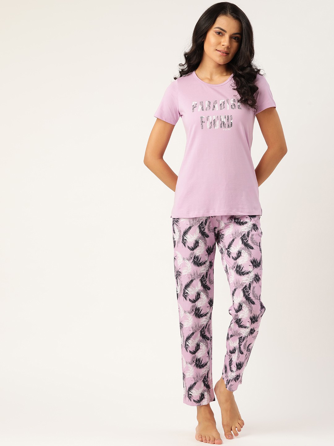 

MADAME M SECRET Women Purple & White Printed Night suit