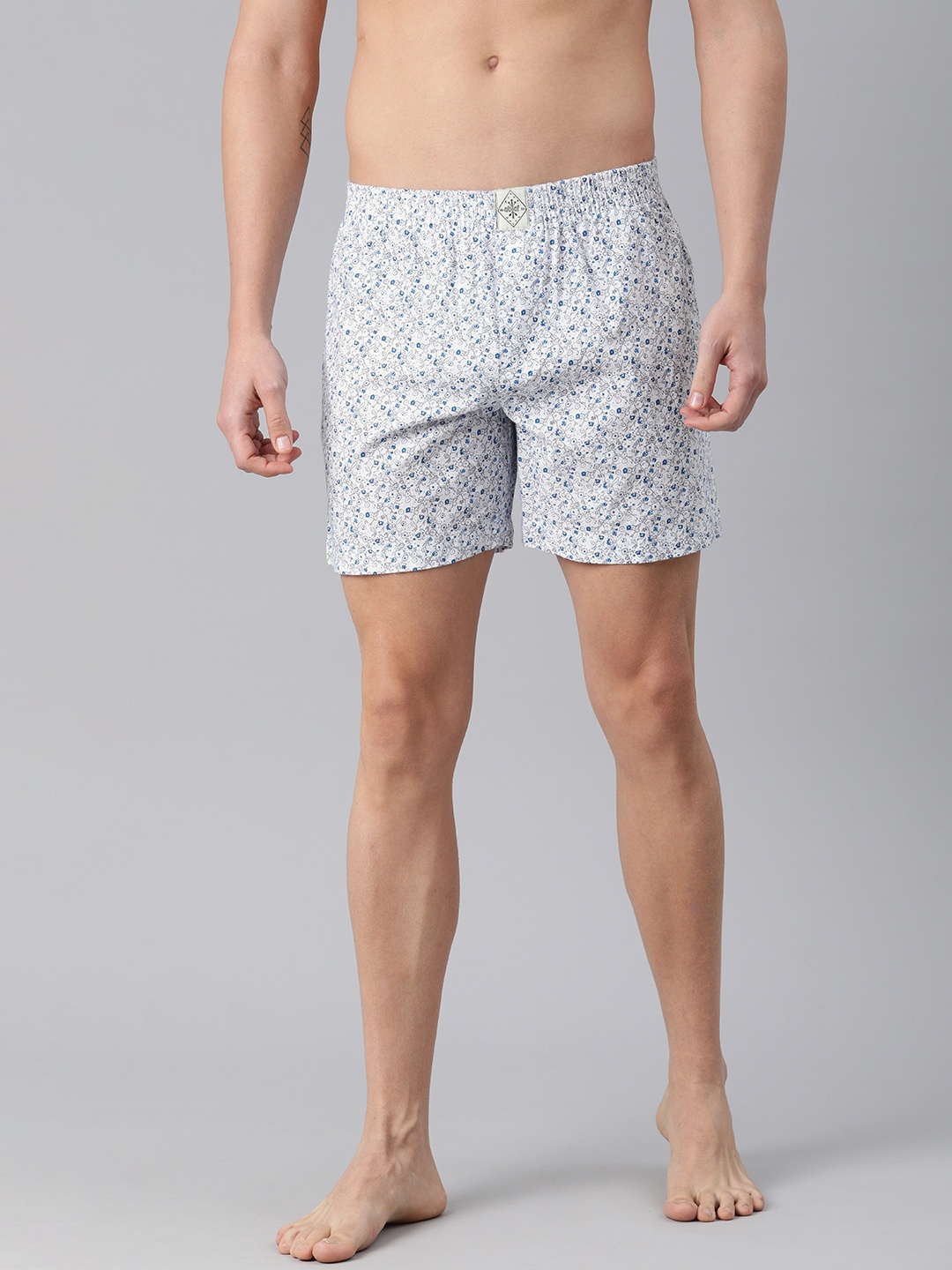 

abof Men White & Blue Floral Printed Regular Fit Pure Cotton Boxers