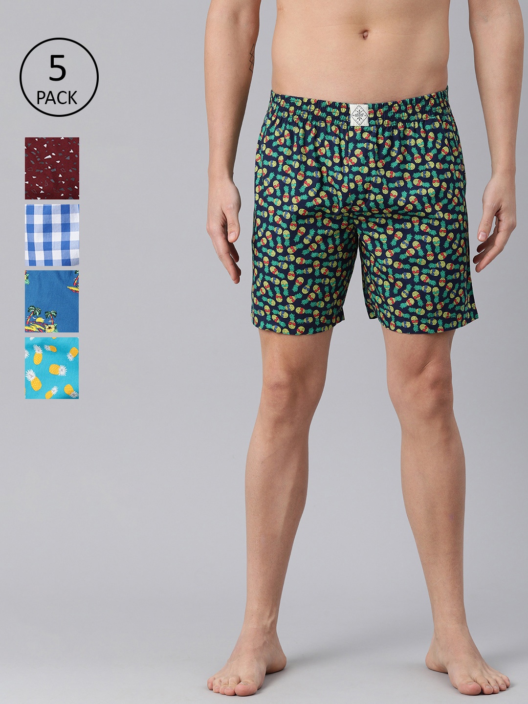 

abof Men Pack of 5 Cotton Printed Boxer, Blue