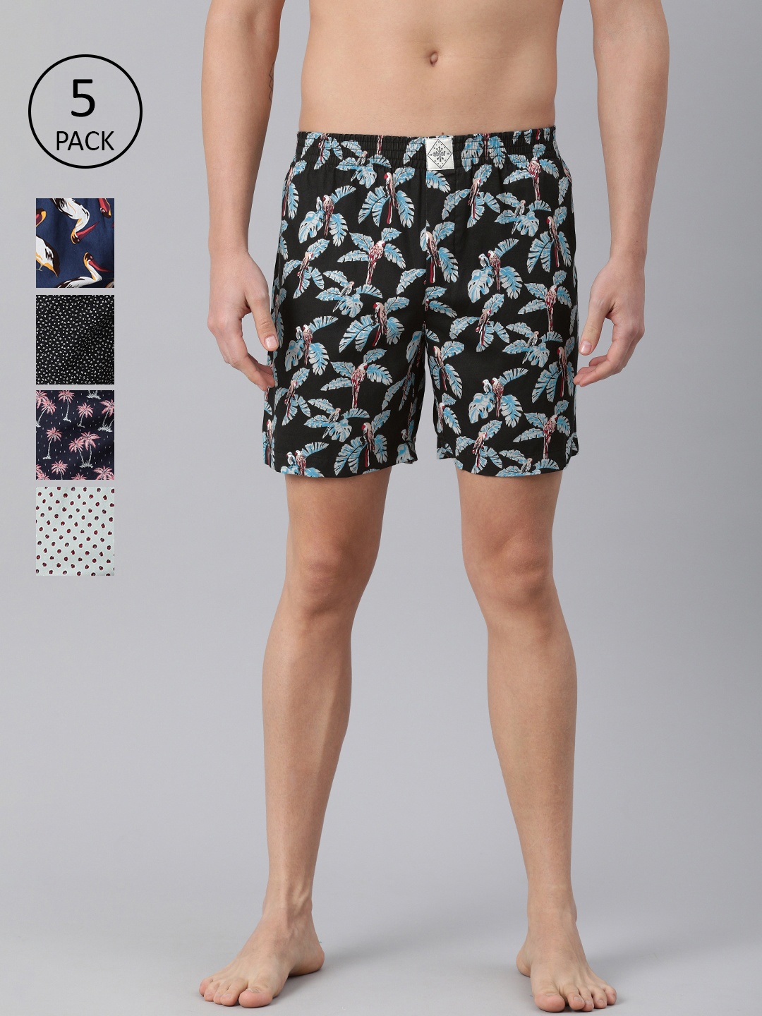 

abof Men Pack of 5 Cotton Printed Boxer, Multi