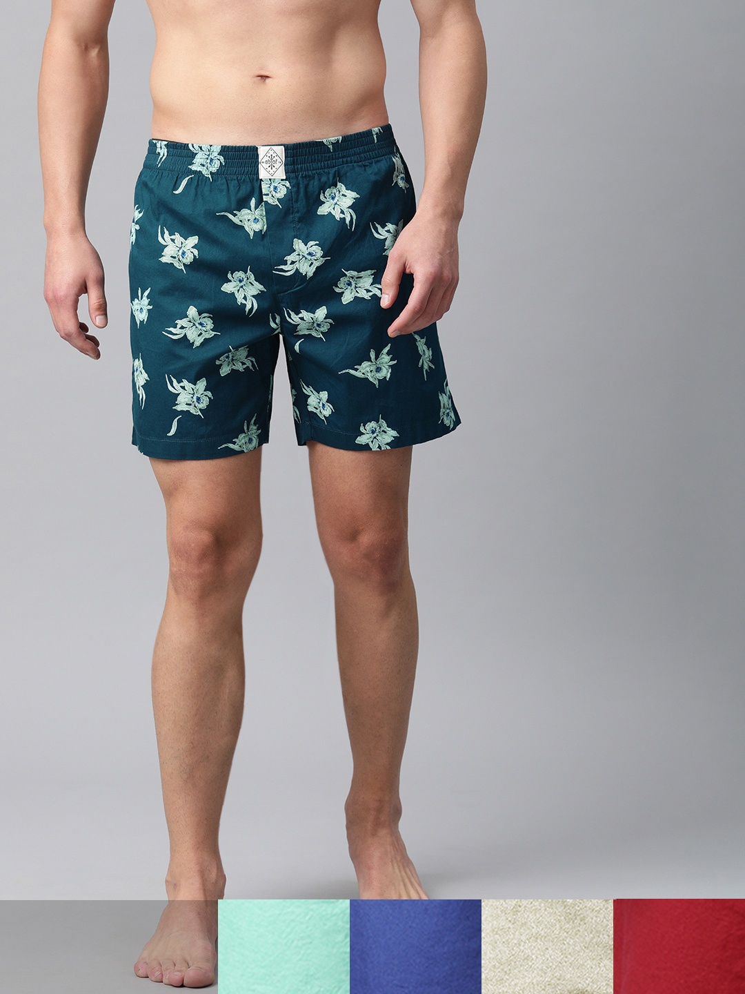 

abof Men Pack of 5 Cotton Loose Fit Boxer Shorts BOS21AMCWBS1923342, Green