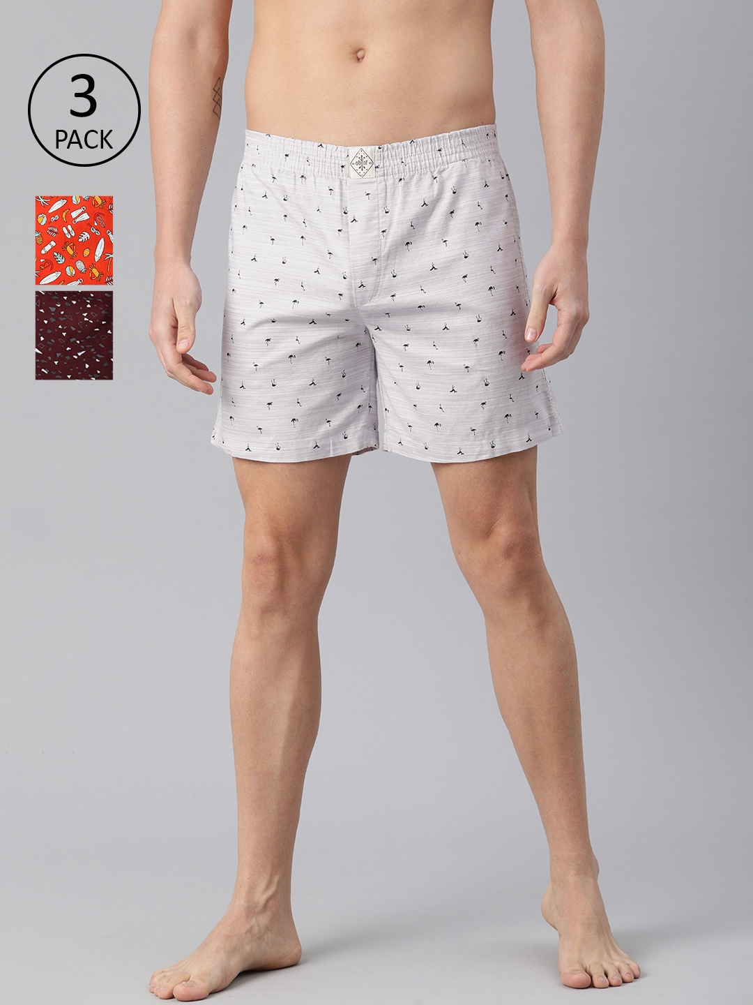

abof Men Pack Of 3 Pure Cotton Printed Boxers BOS21AMCWBS1886238, Orange
