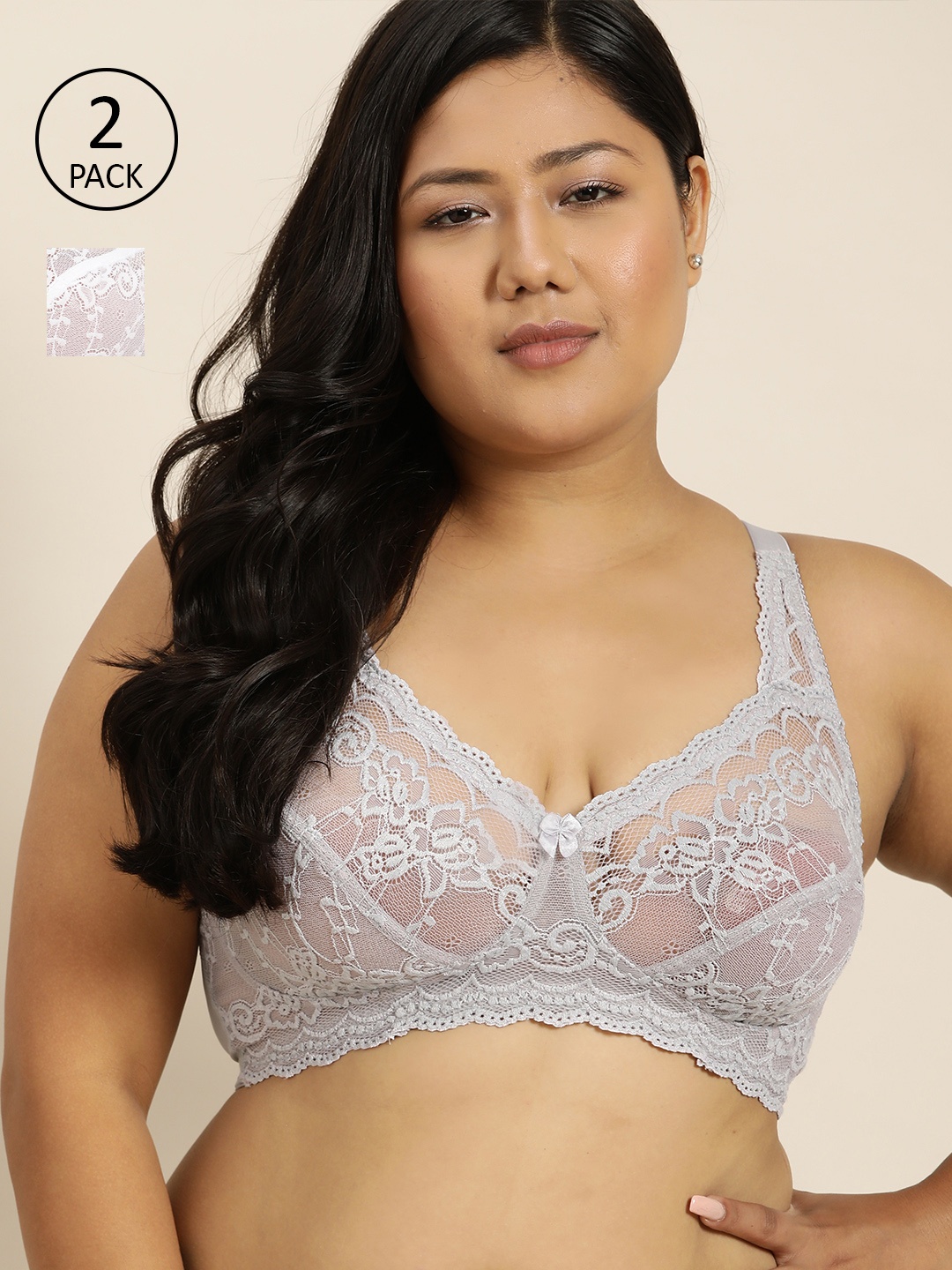 

Sztori Plus Size Pack of 2 Floral Everyday Bra, White
