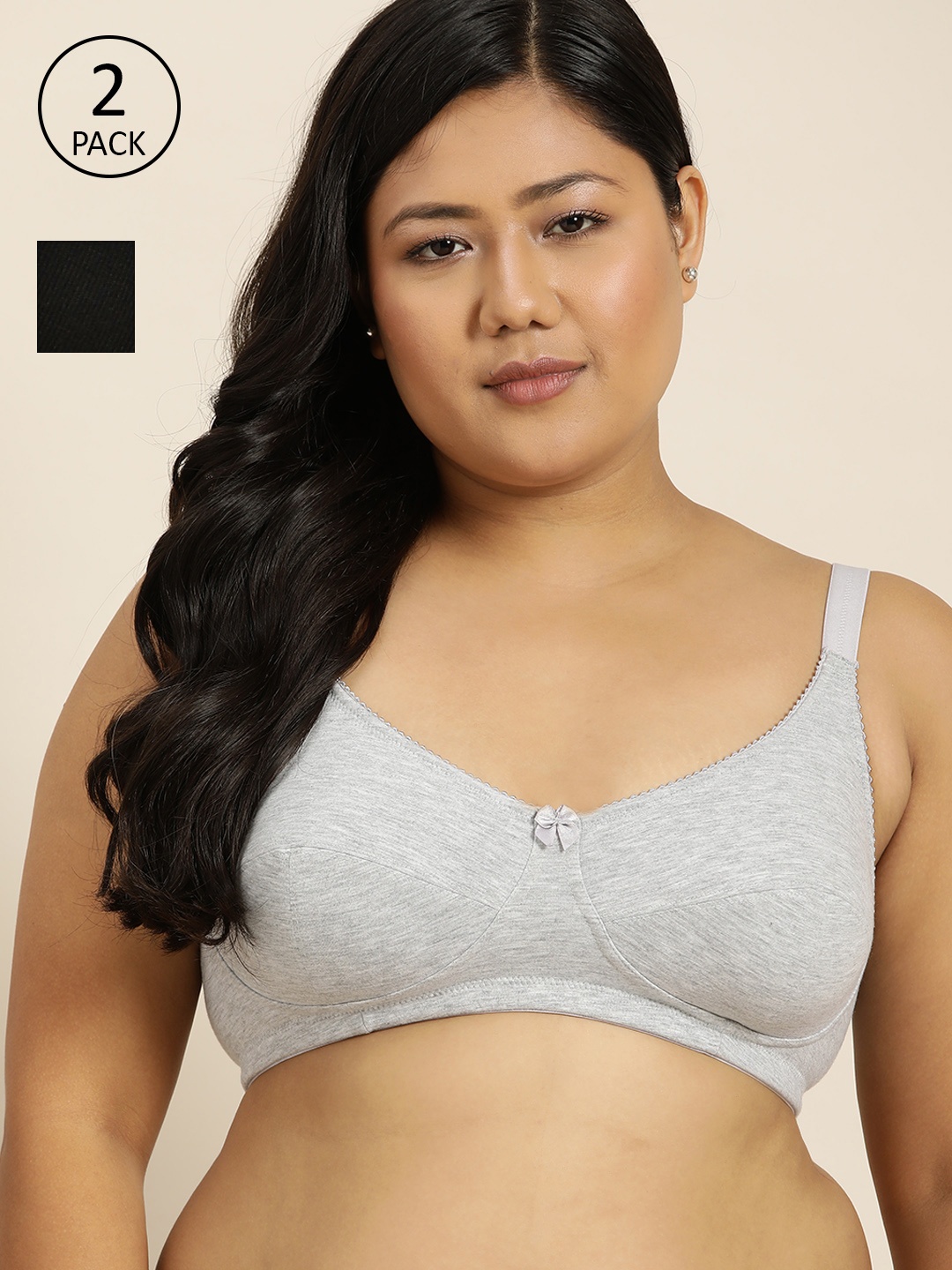 

Sztori Plus Size Pack of 2 Grey & Black Everyday Bra, Grey melange