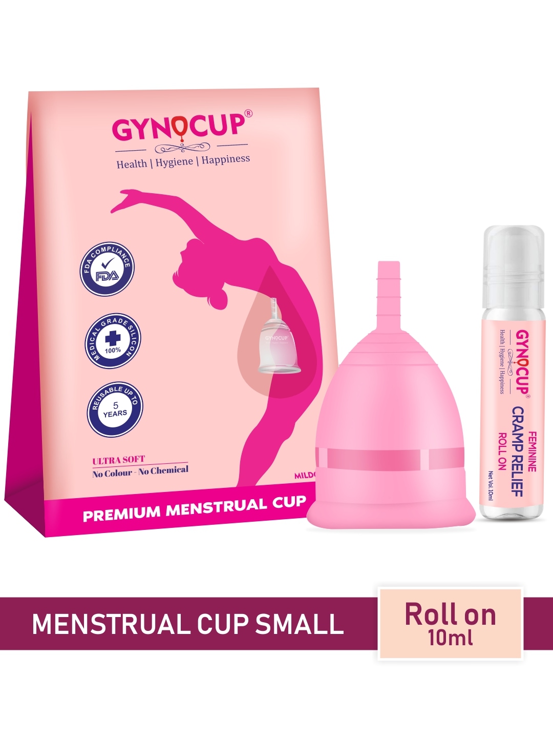 

GYNOCUP Premium Reusable Small Size Menstrual Cup With Period Cramp Relief 10ml, Pink