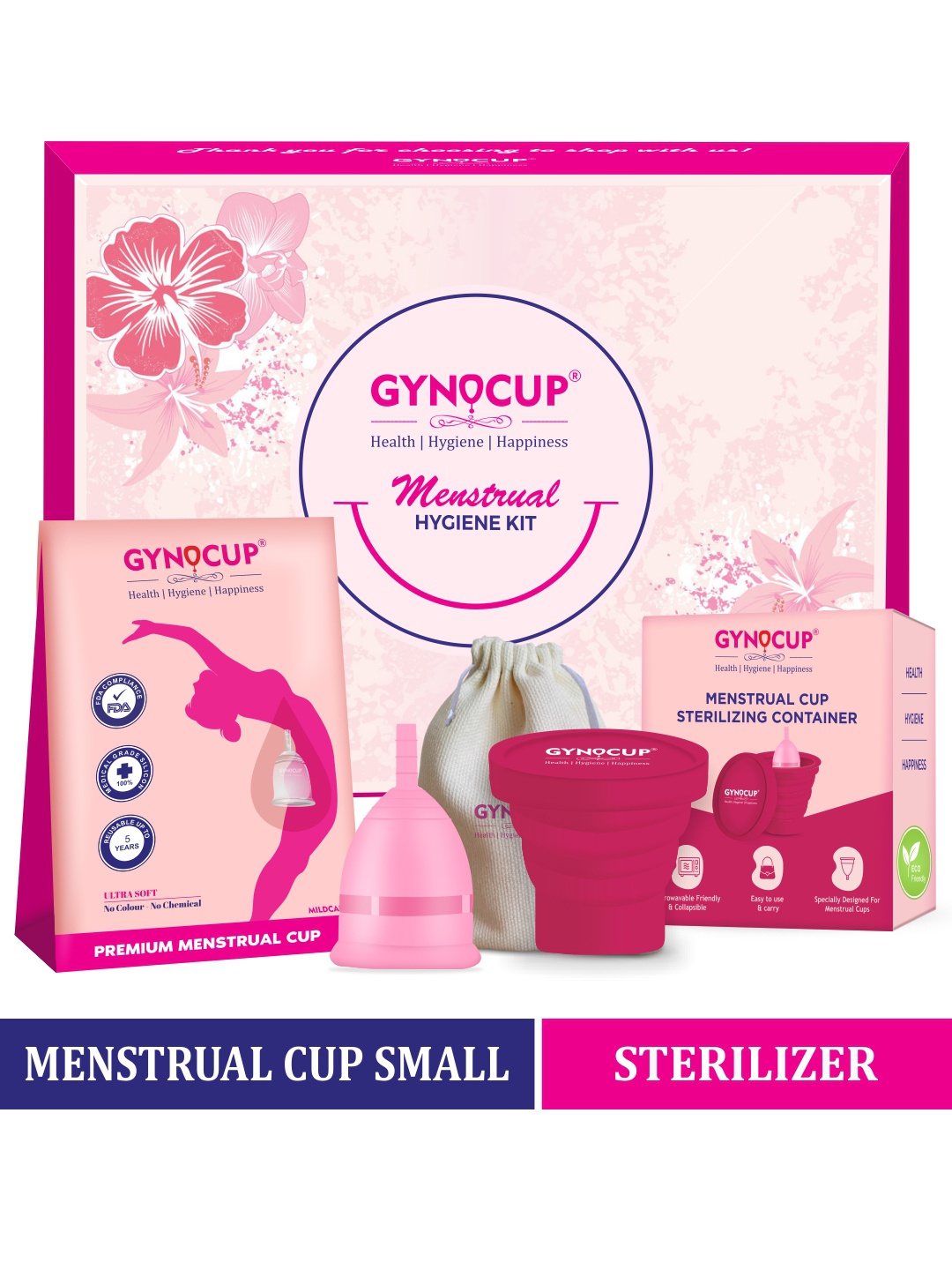 

GYNOCUP Women Menstrual Cup - Small Size With Sterilizer Container, Pink