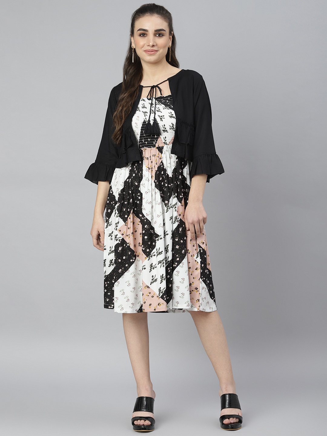 

DEEBACO Black Patch Work Midi Dress